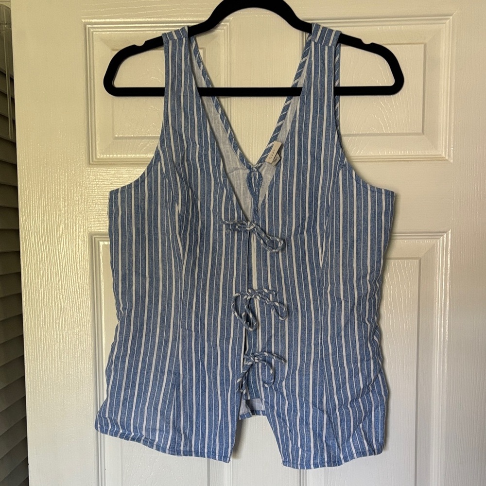NWT Blue and White Striped Tie-Front Tank